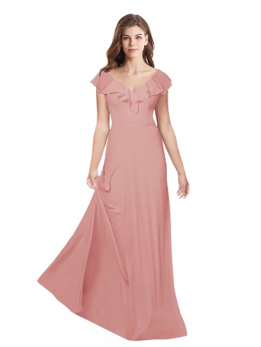 Achat Trapèze Col V Mousseline Longue Robes demoiselle d'honneur