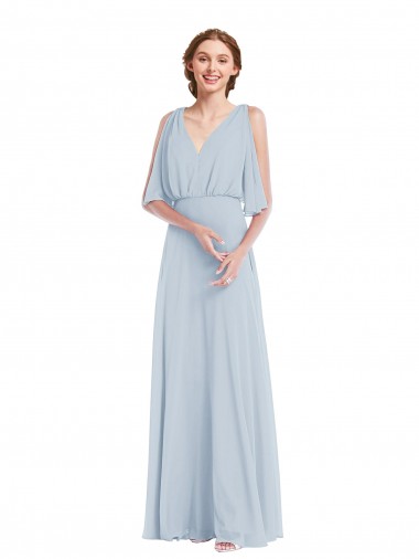Achat Trapèze Col V Mousseline Longue Robes demoiselle d'honneur