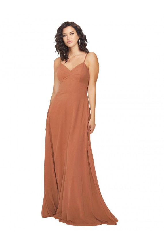 Achat Trapèze Col V Mousseline Longue Robes demoiselle d'honneur