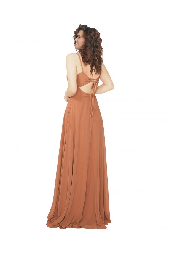 Achat Trapèze Col V Mousseline Longue Robes demoiselle d'honneur