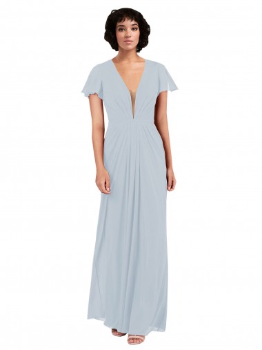 Achat Trapèze Col V Mousseline Longue Robes demoiselle d'honneur