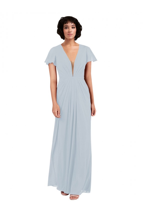 Achat Trapèze Col V Mousseline Longue Robes demoiselle d'honneur