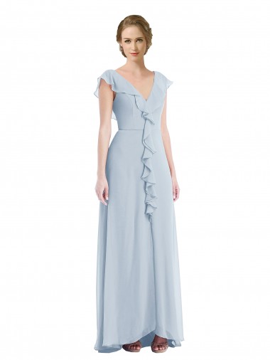 Achat Trapèze Col V Mousseline Longue Robes demoiselle d'honneur