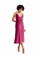 Achat Trapèze Col V midi Satiné Stretch Courte Robes demoiselle d'honneur / Robes de soirée / Robes de cocktail