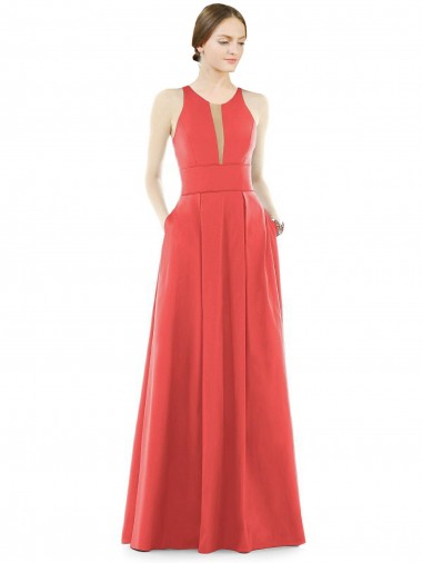 Achat Trapèze Col bijou Satiné Longue Robes demoiselle d'honneur