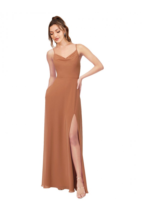 Achat Trapèze Mousseline Longue Robes demoiselle d'honneur