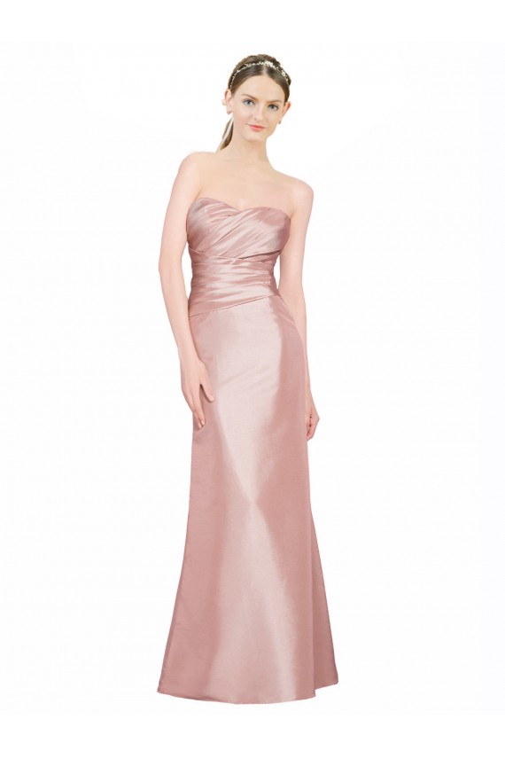 Achat Trapèze Sans bretelle Satiné Stretch Longue Formelles Robes demoiselle d'honneur / Robes de soirée / Robes de bal