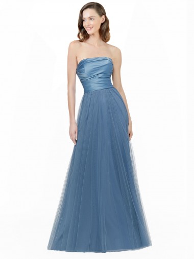 Achat Trapèze Sans bretelle Satiné Tulle Longue Robes demoiselle d'honneur