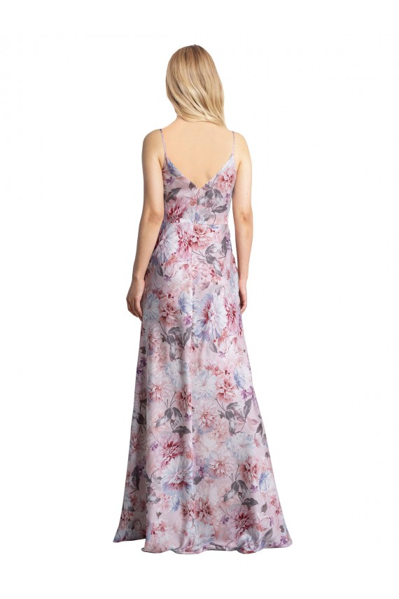 Achat Trapèze Satiné Stretch Floral Longue Formelles Robes demoiselle d'honneur / Robes de soirée