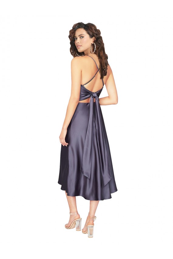 Achat Trapèze Scoop midi Satiné Soyeux Courte Robes demoiselle d'honneur / Robes de bal / Robes de cocktail