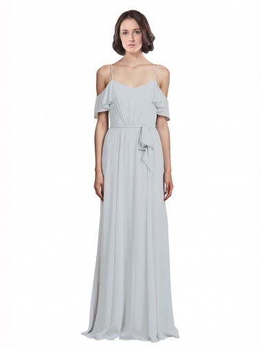 Achat Trapèze Épaule Dénudée Bretelles spaghetti Mousseline Longue Robes demoiselle d'honneur