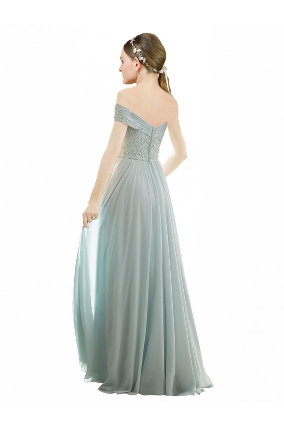 Achat Trapèze Épaule Dénudée Mousseline Dentelle Longue Robes demoiselle d'honneur