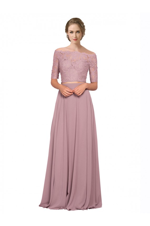 Achat Trapèze Épaule Dénudée Mousseline Dentelle Longue Robes demoiselle d'honneur / Robes de bal