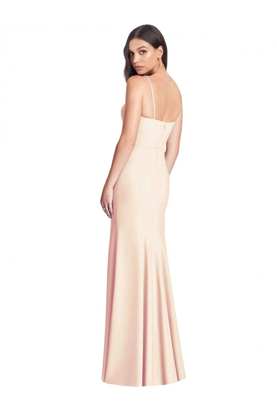 Achat Trompette Bretelles spaghetti Crêpe Stretch Longue Robes demoiselle d'honneur / Robes de bal