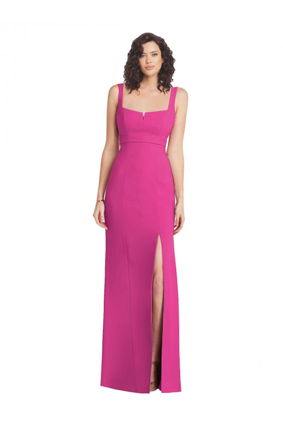 Achat Trompette Col Carré Crêpe Stretch Longue Robes demoiselle d'honneur / Robes de bal