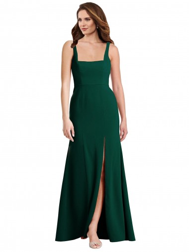 Achat Trompette Col Carré Crêpe Stretch Longue Robes demoiselle d'honneur / Robes de bal