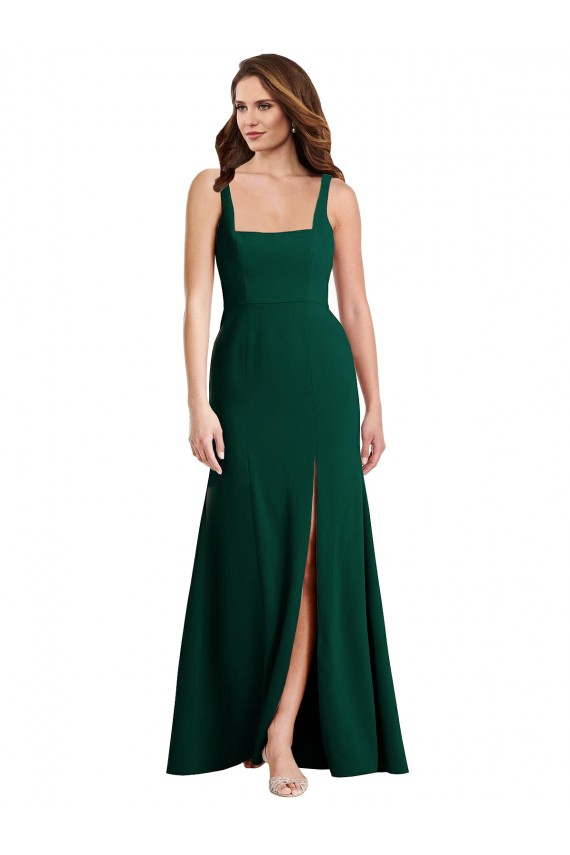 Achat Trompette Col Carré Crêpe Stretch Longue Robes demoiselle d'honneur / Robes de bal