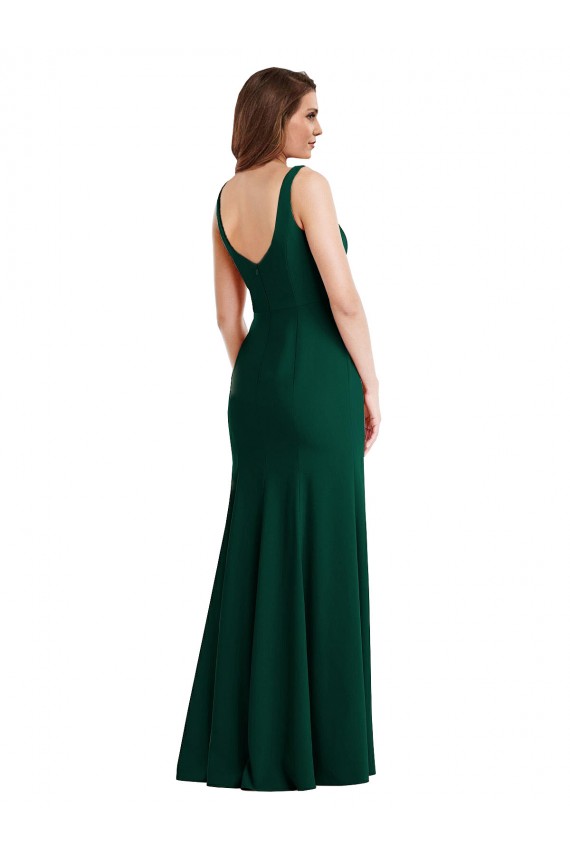 Achat Trompette Col Carré Crêpe Stretch Longue Robes demoiselle d'honneur / Robes de bal