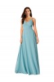 Achat Turquoise Trapèze Col V Mousseline Longue Robes demoiselle d'honneur