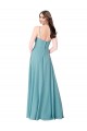 Achat Turquoise Trapèze Col V Mousseline Longue Robes demoiselle d'honneur