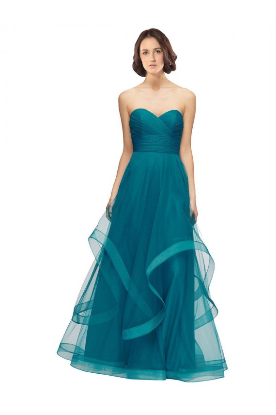 Achat Turquoise Trapèze Sans bretelle Tulle Longue Robes demoiselle d'honneur