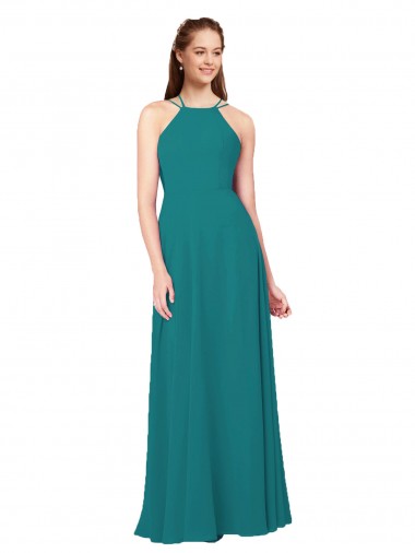 Achat Vert Chasseur Fourreau Col Haut Mousseline Longue Robes demoiselle d'honneur