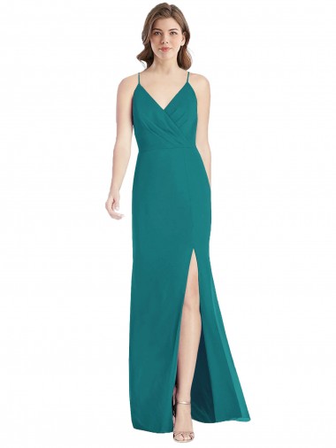Achat Vert Chasseur Sirène Bretelles spaghetti Col V Mousseline Longue Robes demoiselle d'honneur