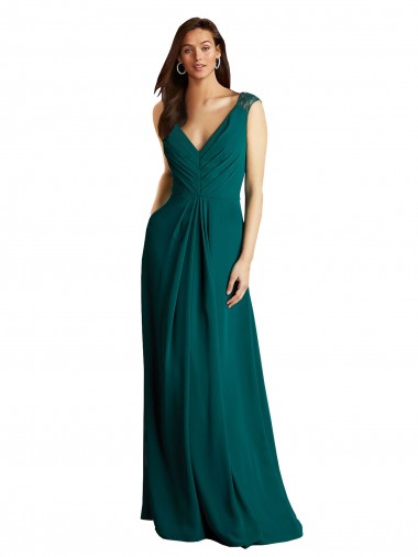 Achat Vert Chasseur Trapèze Col V Mousseline Dentelle Longue Robes demoiselle d'honneur