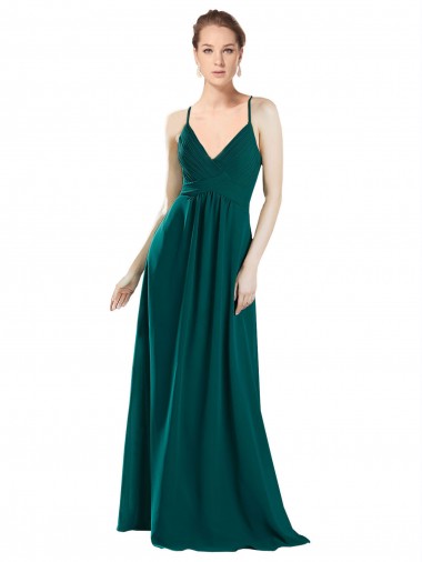Achat Vert Chasseur Trapèze Col V Mousseline Longue Robes demoiselle d'honneur