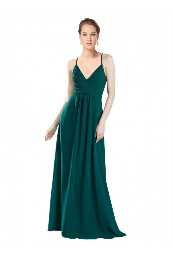 Achat Vert Chasseur Trapèze Col V Mousseline Longue Robes demoiselle d'honneur