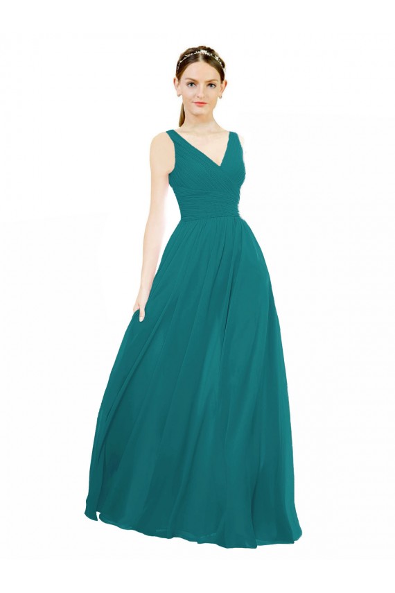 Achat Vert Chasseur Trapèze Col V Mousseline Longue Robes demoiselle d'honneur