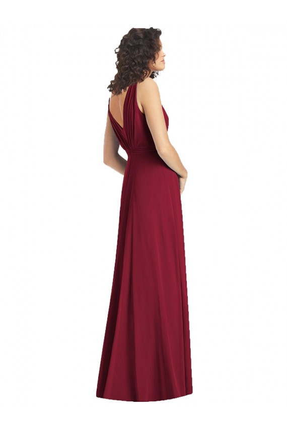 Achat Vert Chasseur Trapèze Col V Mousseline Longue Robes demoiselle d'honneur