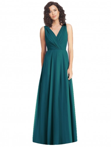 Achat Vert Chasseur Trapèze Col V Mousseline Longue Robes demoiselle d'honneur