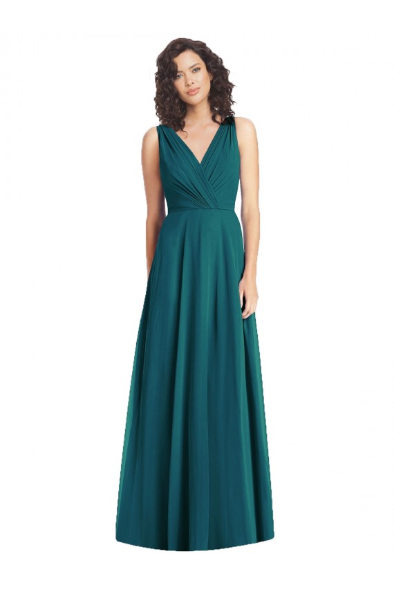 Achat Vert Chasseur Trapèze Col V Mousseline Longue Robes demoiselle d'honneur