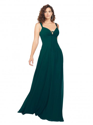 Achat Vert Chasseur Trapèze Col V Mousseline Longue Robes demoiselle d'honneur