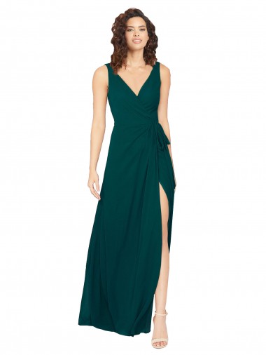 Achat Vert Chasseur Trapèze Col V Mousseline Longue Robes demoiselle d'honneur
