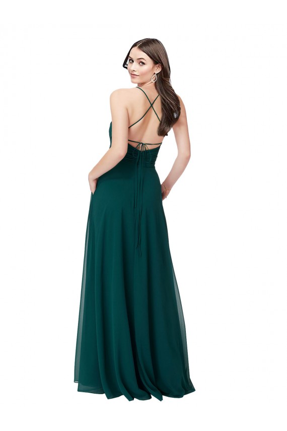 Achat Vert Chasseur Trapèze Col V Mousseline Longue Robes demoiselle d'honneur