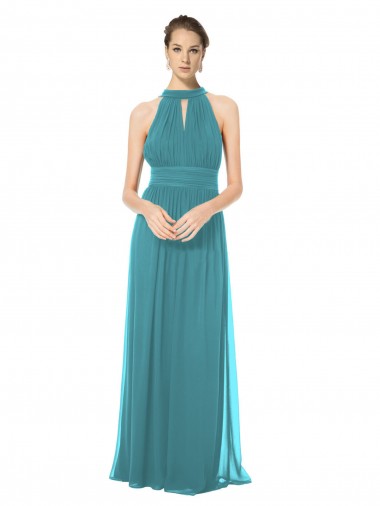 Achat Vert Chasseur Trapèze Licou Mousseline Longue Robes demoiselle d'honneur