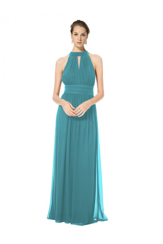 Achat Vert Chasseur Trapèze Licou Mousseline Longue Robes demoiselle d'honneur