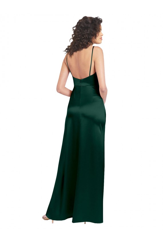Achat Vert Chasseur Trapèze Scoop Satiné Stretch Longue Formelles Robes demoiselle d'honneur / Robes de soirée / Robes de bal