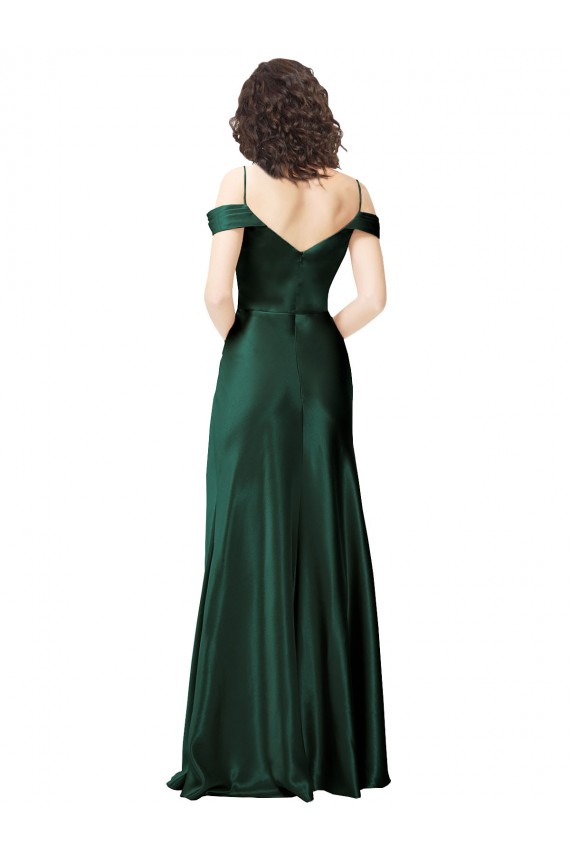 Achat Vert Chasseur Trapèze Épaule Dénudée Bretelles spaghetti Satiné Stretch Longue Formelles Robes demoiselle d'honneur / Robes de soirée / Robes de bal