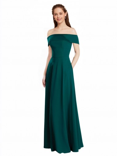 Achat Vert Chasseur Trapèze Épaule Dénudée Mousseline Longue Robes demoiselle d'honneur