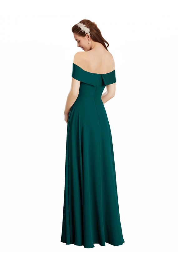 Achat Vert Chasseur Trapèze Épaule Dénudée Mousseline Longue Robes demoiselle d'honneur
