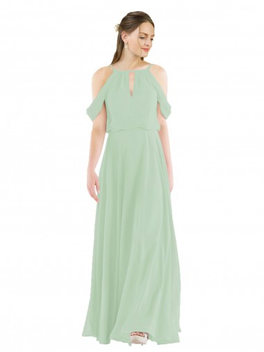Achat Vert Sauge Fourreau Épaule Dénudée Mousseline Longue Robes demoiselle d'honneur
