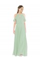 Achat Vert Sauge Fourreau Épaule Dénudée Mousseline Longue Robes demoiselle d'honneur
