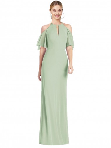 Achat Vert Sauge Sirène Licou Mousseline Longue Robes demoiselle d'honneur