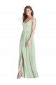 Achat Vert Sauge Trapèze Bretelles spaghetti Col V Mousseline Longue Robes demoiselle d'honneur