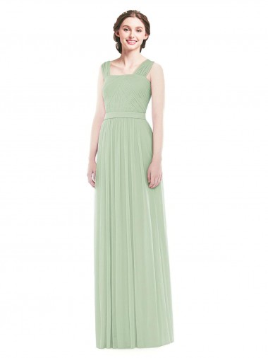 Achat Vert Sauge Trapèze Bretelles spaghetti Mousseline Longue Robes demoiselle d'honneur