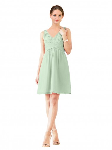 Achat Vert Sauge Trapèze Col V Mousseline Courte Robes demoiselle d'honneur / Robes de cocktail