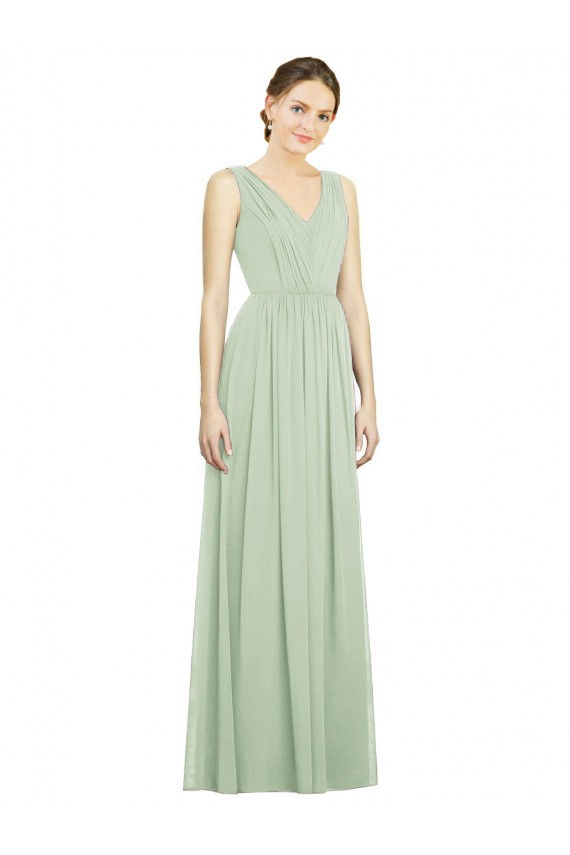 Achat Vert Sauge Trapèze Col V Mousseline Longue Robes demoiselle d'honneur